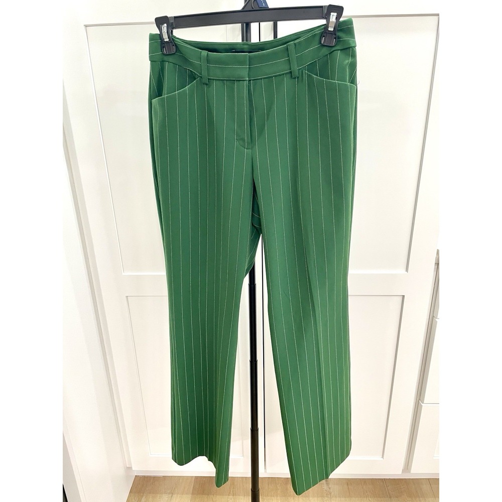 Express Publicist Barely Boot Mid Rise Green Pinstripe Stretch Pants Size 4S - Picture 12 of 15
